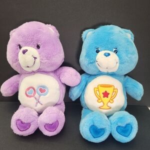 Care Bears Plush Toy Set - Purple and Blue 13" 2002 Lollipop & 2003 Champ